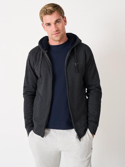Crew Clothing Bellingham Zip Front Cotton Blend Hoodie, Charcoal Grey, Charcoal Grey