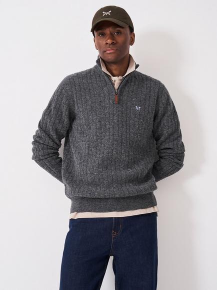 Crew Clothing Wool Blend Cable Knit Jumper, Graphite Grey