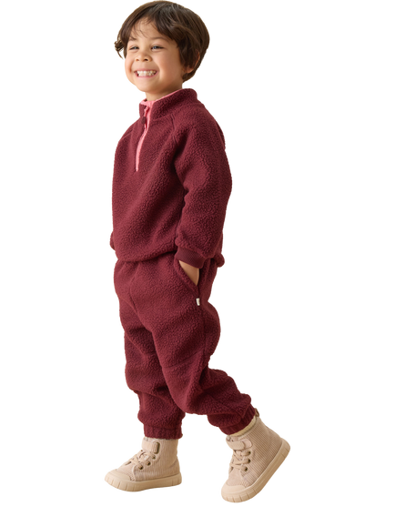 Mori Kids' Funnel Neck Fleece Top, Burgundy - view 2, Burgundy