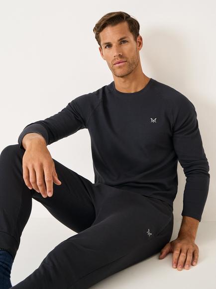 Crew Clothing Crew Neck Long Sleeve  Waffle Cotton Blend T-Shirt, Graphite Grey, Graphite Grey