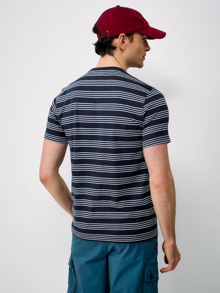 Crew Clothing Crew Neck Stripe Cotton T-Shirt, Navy Blue - view 2, Navy Blue