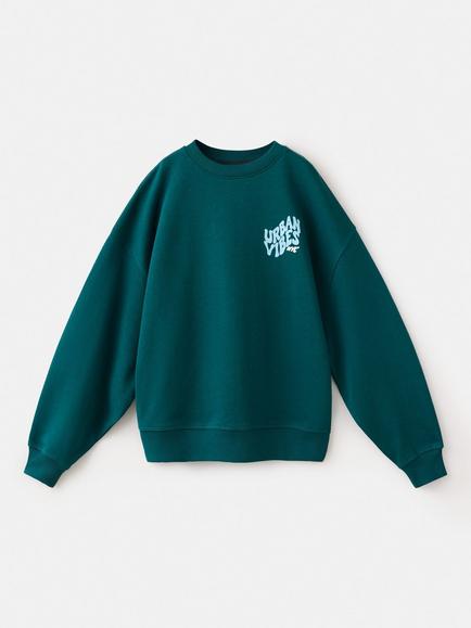 Mango Kids' Cotton Slogan Sweatshirt, Green, Green