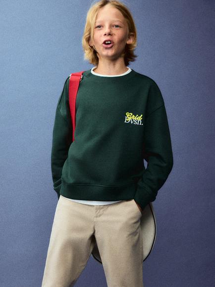 Mango Kids' Graphic Sweatshirt, Bottle Green, Bottle Green