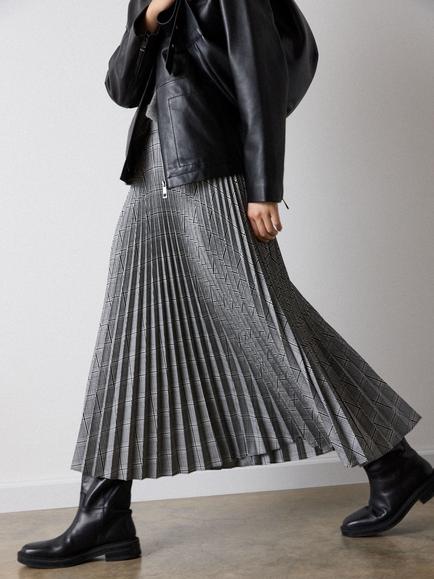 Whistles Check Pleated Midi Skirt, Grey/Multi - view 2, Grey/Multi