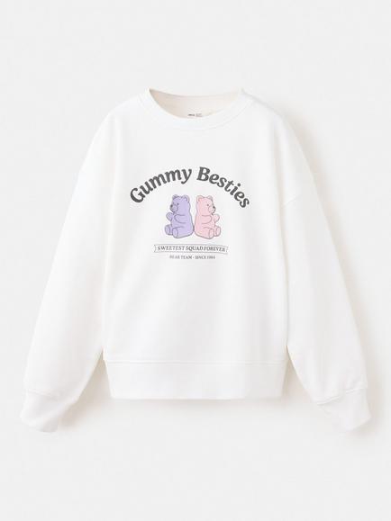 Mango Kids' Bear Team Cotton Sweatshirt, Off White, Off White