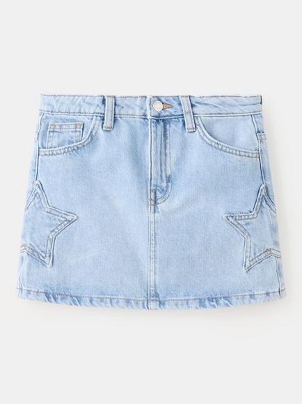 Mango Kids' Mid Rise Denim Mini Skirt, Light Denim, Light Denim