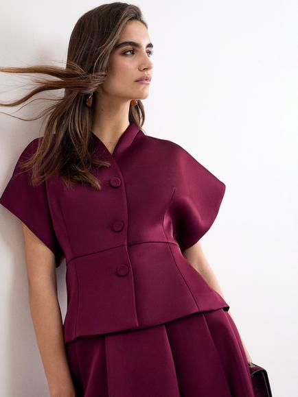 Phase Eight Sally Satin Tailored Short Sleeve Jacket, Burgundy, Burgundy