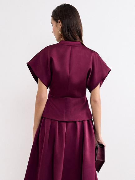 Phase Eight Sally Satin Tailored Short Sleeve Jacket, Burgundy - view 2, Burgundy