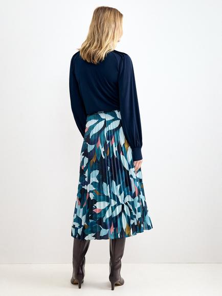 Phase Eight Petite Ebony Abstract A-Line Pleated Midi Skirt, Blue - view 2, Blue