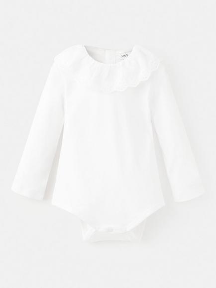 Mango Baby Embroidered Collar Bodysuit, Off White, Off White