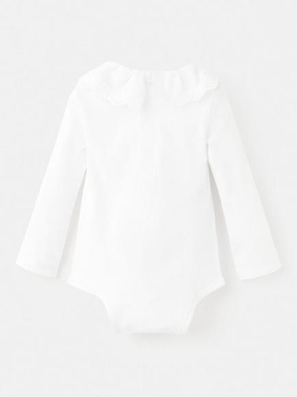 Mango Baby Embroidered Collar Bodysuit, Off White - view 2, Off White
