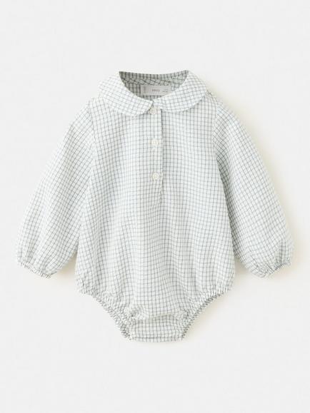 Mango Baby Check Peter Pan Collar Romper, Off White, Off White