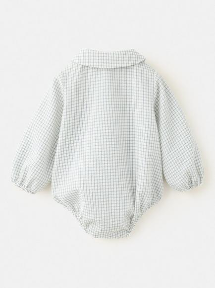 Mango Baby Check Peter Pan Collar Romper, Off White - view 2, Off White