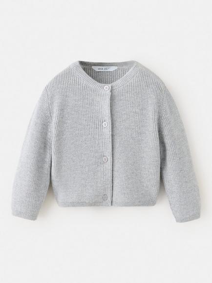 Mango Baby Long Sleeve Round Neck Cardigan, Grey, Grey