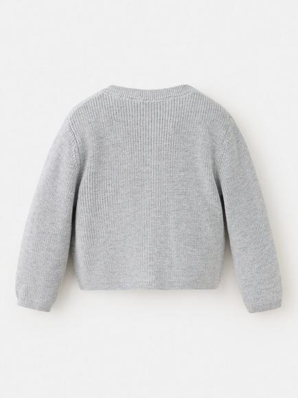 Mango Baby Long Sleeve Round Neck Cardigan, Grey - view 2, Grey