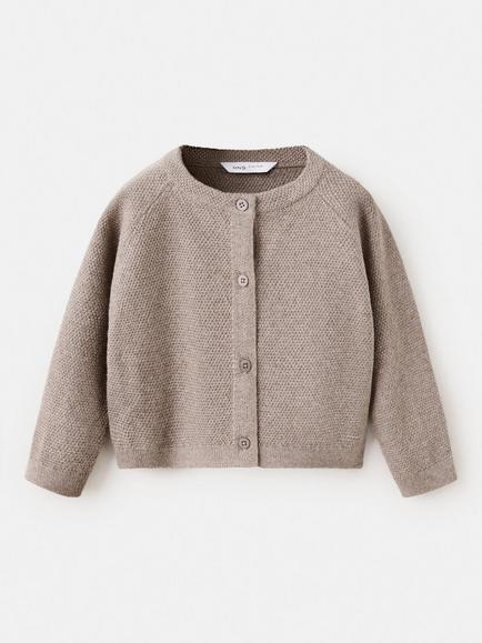 Mango Baby Round Neck Cardigan, Taupe, Taupe