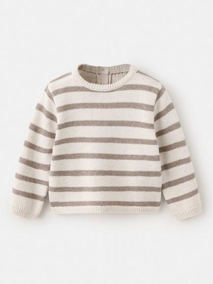 Mango Baby Striped Knitted Sweater, Sand, Sand