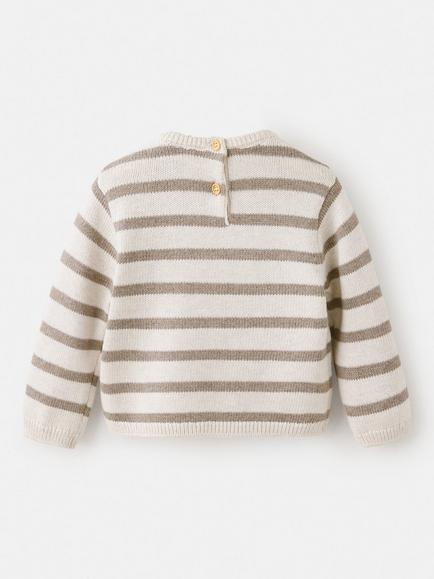 Mango Baby Striped Knitted Sweater, Sand - view 2, Sand
