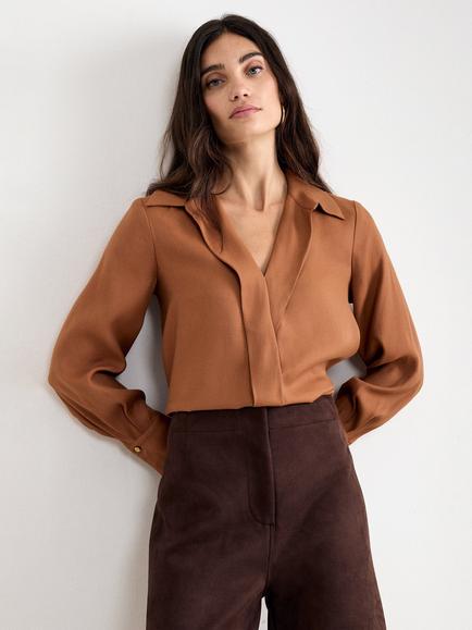 Phase Eight Rihannon Collar Wrap Shirt, Brown, Brown