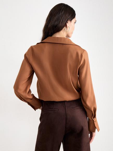 Phase Eight Rihannon Collar Wrap Shirt, Brown - view 2, Brown