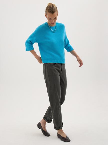 HUSH Chunky Short Sleeve Pure Cashmere Top - view 2, Turquoise Blue