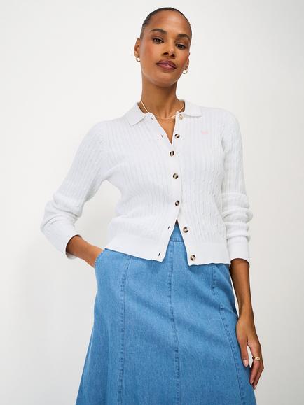 Crew Clothing Heritage Cotton Cable-Knit Cardigan, White, White