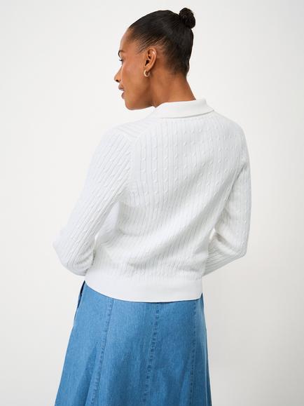 Crew Clothing Heritage Cotton Cable-Knit Cardigan, White - view 2, White