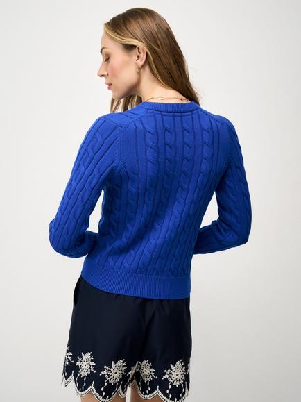 Crew Clothing Heritage Cotton Cable-Knit Cardigan - view 2, Cobalt Blue