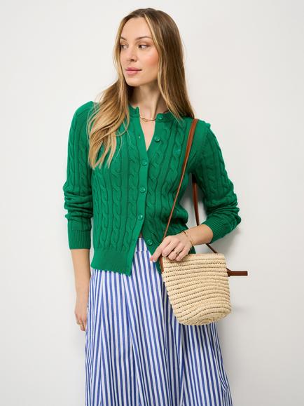 Crew Clothing Heritage Cotton Cable-Knit Cardigan, Bottle Green