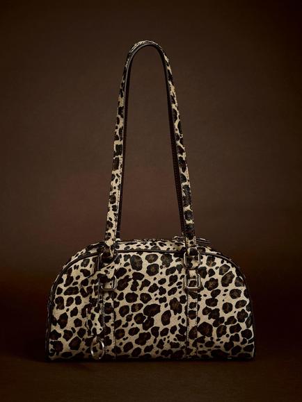 Mint Velvet Otti Leopard Print Textured Leather Shoulder Bag, Brown/Multi, Brown/Multi