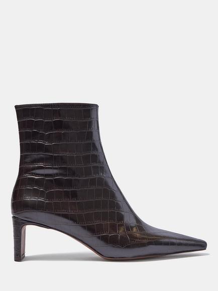 Mint Velvet Macy Crocodile Effect Leather Ankle Boots, Brown, Brown