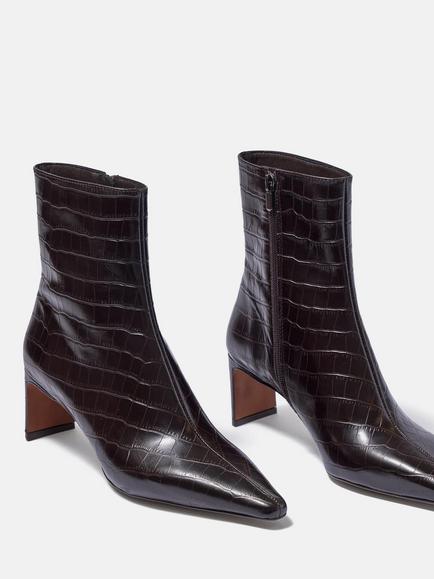 Mint Velvet Macy Crocodile Effect Leather Ankle Boots, Brown - view 2, Brown