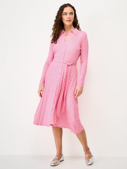 Crew Clothing Emma Jersey Shell Printed Shirt Dress, Raspberry Pink, Raspberry Pink