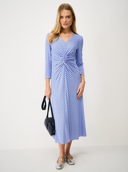 Crew Clothing Flora Shell Printed Twist Front Jersey Dress, Dark Blue, Dark Blue