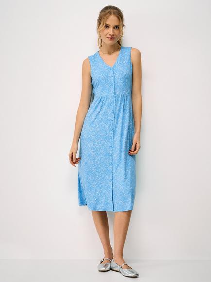 Crew Clothing Alyssa Floral Sleeveless Jersey Dress containing LENZING™ ECOVERO™ Viscose, Bright Blue, Bright Blue