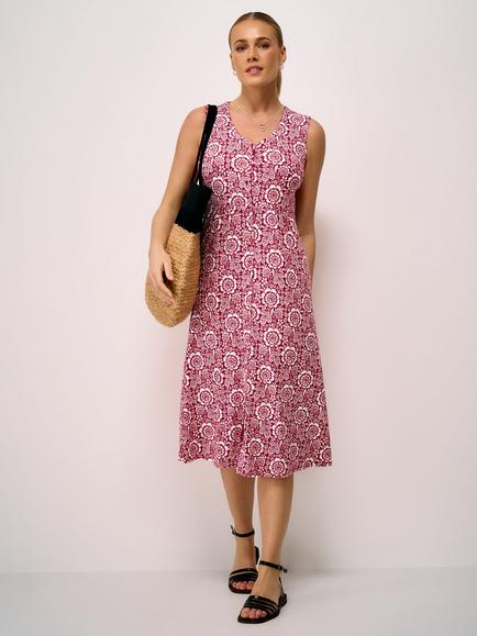 Crew Clothing Alyssa Floral Sleeveless Jersey Dress containing LENZING™ ECOVERO™ Viscose, Red Wine/White