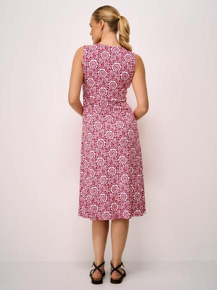 Crew Clothing Alyssa Floral Sleeveless Jersey Dress containing LENZING™ ECOVERO™ Viscose - view 2, Red Wine/White
