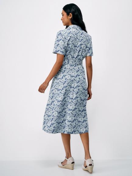 Crew Clothing Darla Chambray Floral Printed Shirt Dress, Indigo Blue - view 2, Indigo Blue