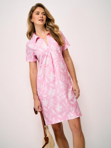 Crew Clothing Amelia Short Sleeve Shift Dress, Light Pink/White, Light Pink/White