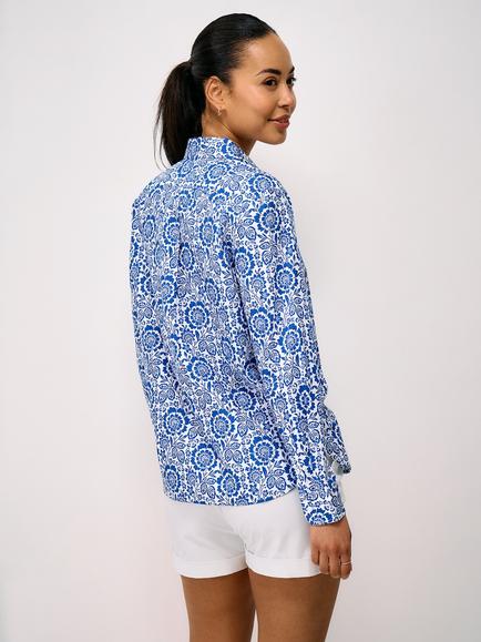 Crew Clothing Floral Relaxed Fit Cotton Poplin Shirt, Cobalt Blue - view 2, Cobalt Blue