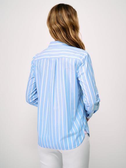 Crew Clothing Striped Relaxed Fit Cotton Poplin Shirt, Mid Blue - view 2, Mid Blue