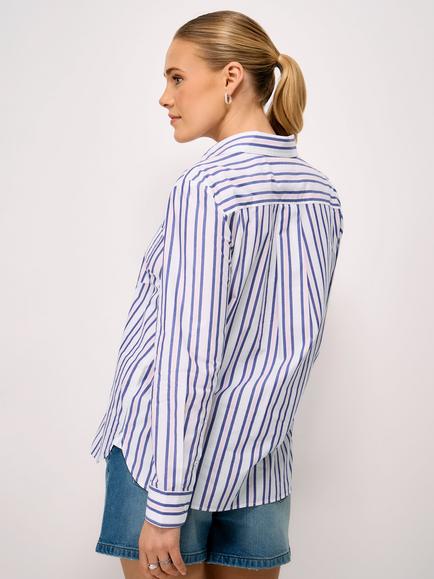 Crew Clothing Striped Relaxed Fit Cotton Poplin Shirt, Ocean Blue - view 2, Ocean Blue