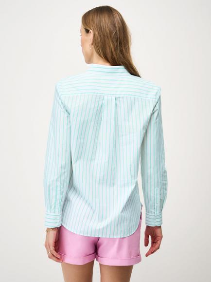 Crew Clothing Striped Relaxed Fit Cotton Poplin Shirt, Turquoise Blue - view 2, Turquoise Blue