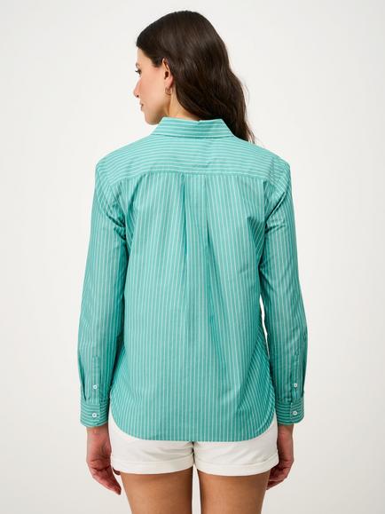 Crew Clothing Striped Relaxed Fit Cotton Poplin Shirt, Mid Green - view 2, Mid Green