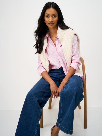 Crew Clothing Small Gingham Relaxed Fit Cotton Poplin Shirt - view 2, Mid Pink