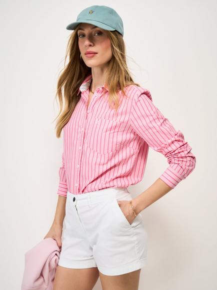 Crew Clothing Striped Relaxed Fit Cotton Poplin Shirt, Mid Pink, Mid Pink