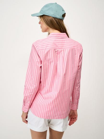 Crew Clothing Striped Relaxed Fit Cotton Poplin Shirt, Mid Pink - view 2, Mid Pink