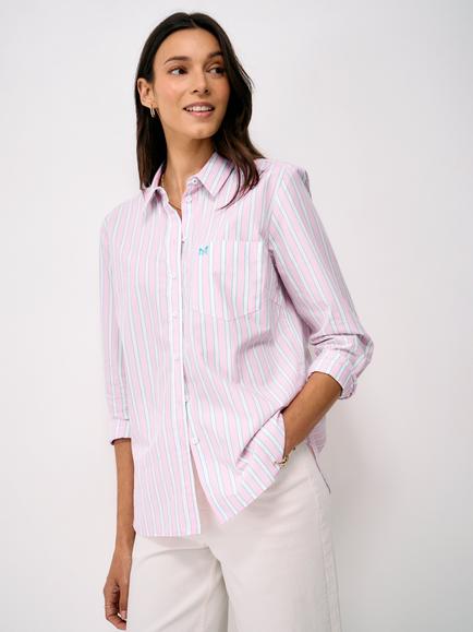 Crew Clothing Striped Relaxed Fit Cotton Poplin Shirt, Pastel Pink, Pastel Pink