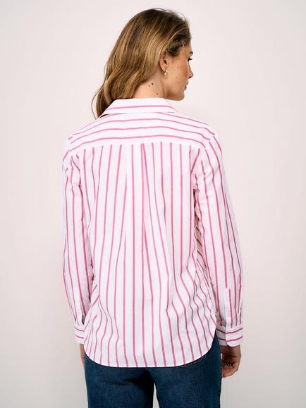 Crew Clothing Striped Relaxed Fit Cotton Poplin Shirt - view 2, Raspberry Pink