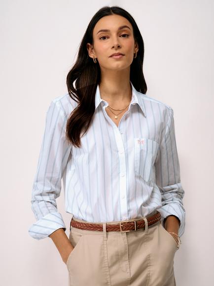 Crew Clothing Striped Relaxed Fit Cotton Poplin Shirt, Multi White